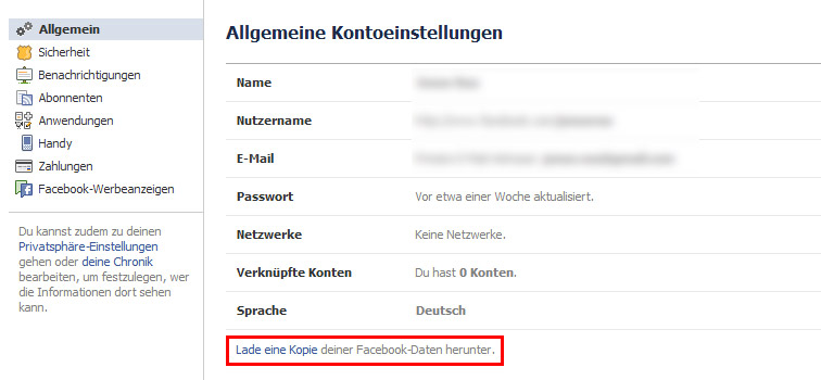 Über den versteckten Link gelangt man auf die Seite mit Export-Antrag